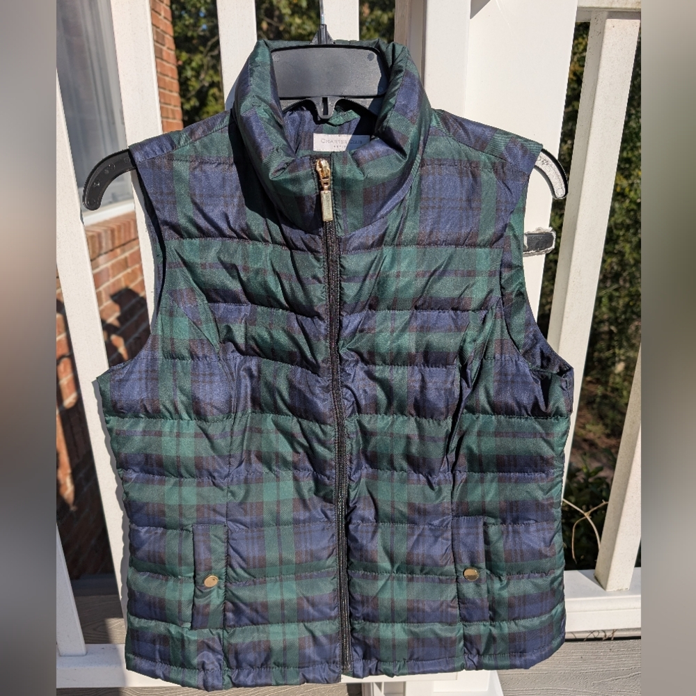 Charter Club Black Watch Plaid Puffer Vest